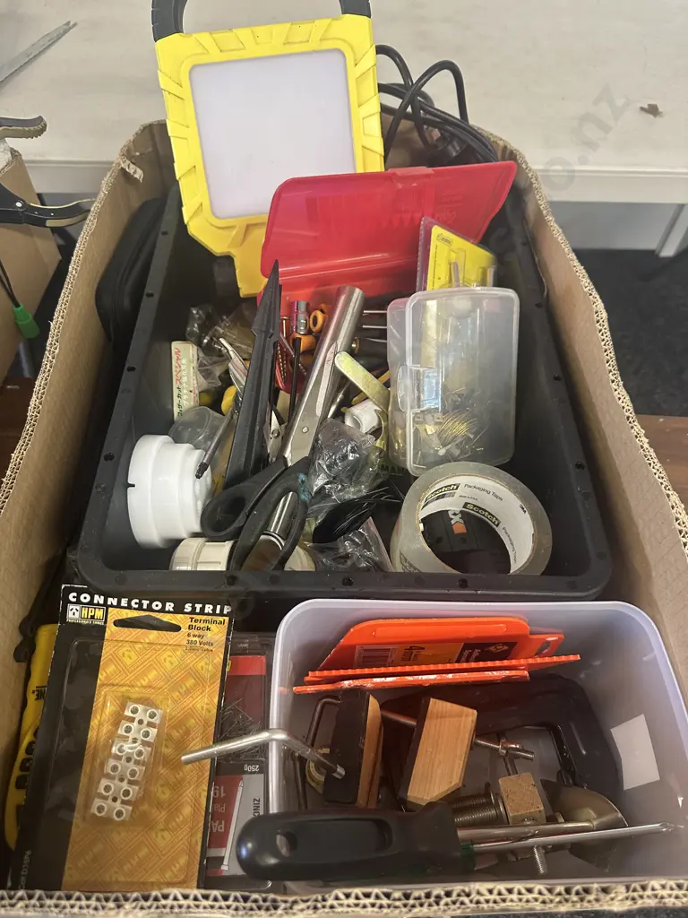 Box Of Assorted Hardware Items Including Tools Etc Image 1++