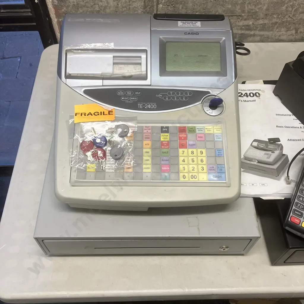 Casio TE-2400 Electronic Cash Register, Cash Drawer, Eftpos, Printer, Symbol Barcode Scanner (As IS Where Is) Image 1++