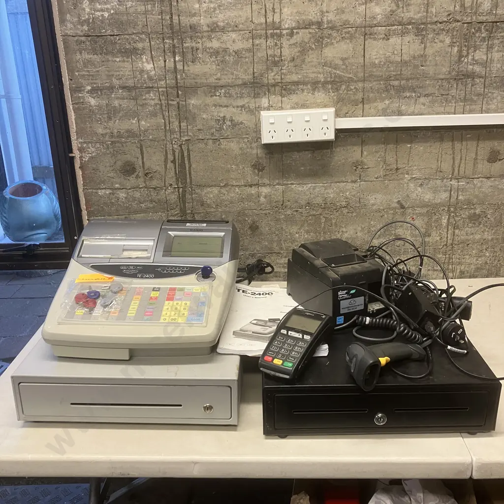 Casio TE-2400 Electronic Cash Register, Cash Drawer, Eftpos, Printer, Symbol Barcode Scanner (As IS Where Is) Image 1++