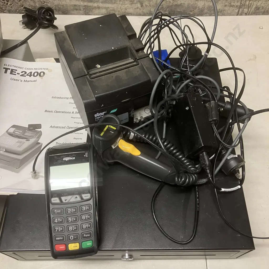 Casio TE-2400 Electronic Cash Register, Cash Drawer, Eftpos, Printer, Symbol Barcode Scanner (As IS Where Is) Image 1++