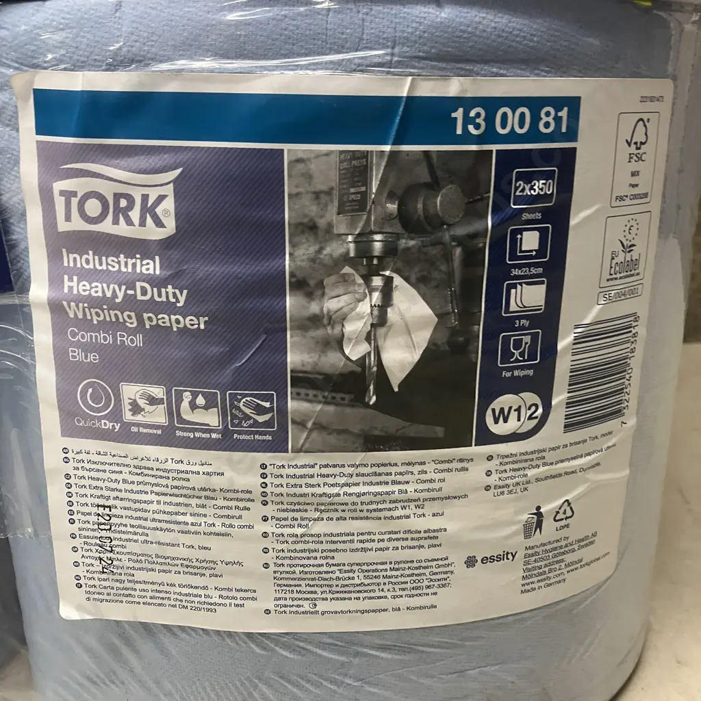 Tork Industrial Heavy-Duty Wiping Paper - Combi Roll, Blue, 8 x Rolls Of 350 Sheets Image 1++