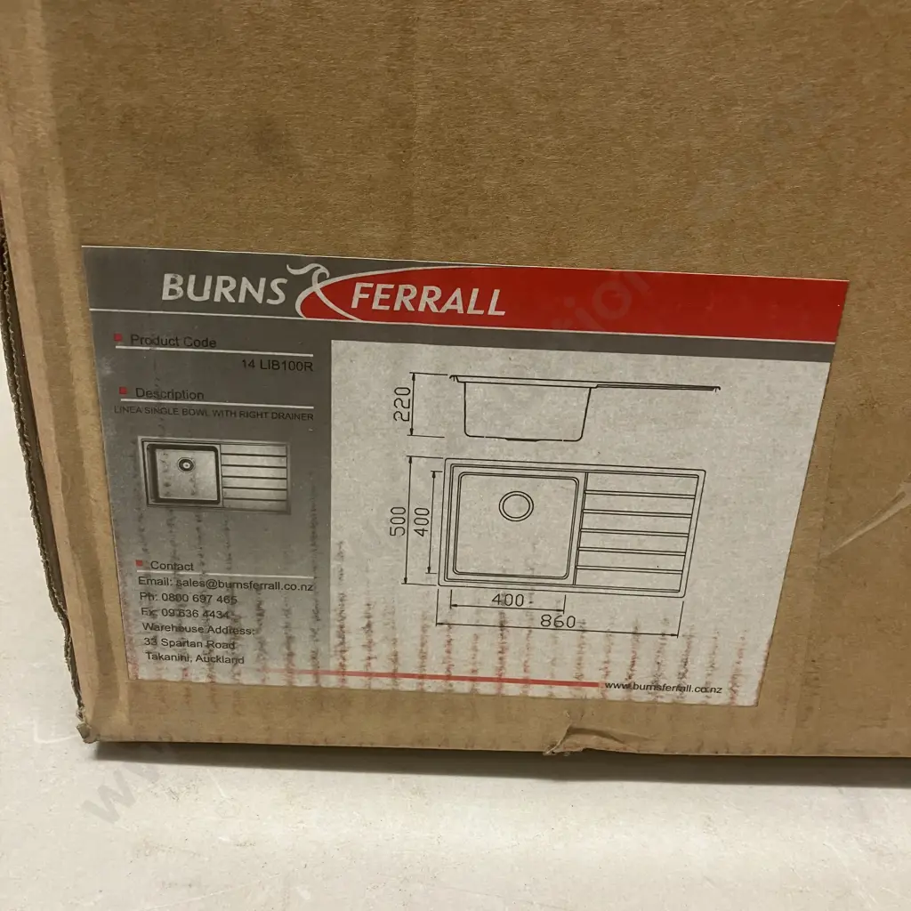 Burns & Ferrall Linea Single Insert Bowl Sink & Right Hand Drainer Stainless Steel LIB100R Image 1++