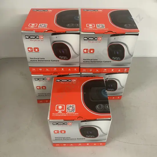 Five x Provision ISR DI-340AD-MVF 4MP Active Deterrence MVF Lens Dome/Turret Cameras  (Boxes Marked Leaking Lenz)