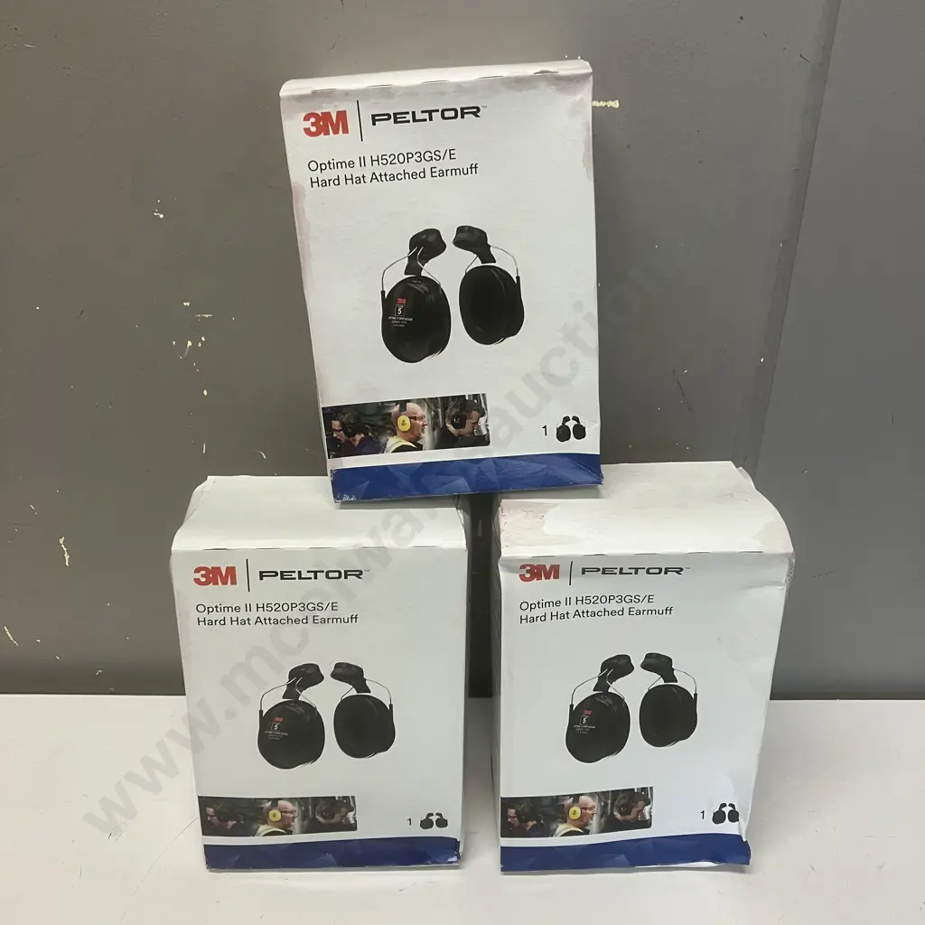 Lot of 3 x 3M Peltor Optime II H520P3GS/E Hard Hat Attach Class 5 Earmuffs (Boxed) Image 1++