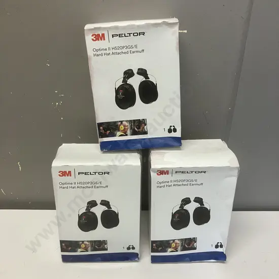 Lot of 3 x 3M Peltor Optime II H520P3GS/E Hard Hat Attach Class 5 Earmuffs (Boxed)