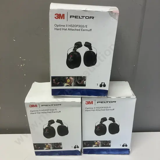 Lot of 3 x 3M Peltor Optime II H520P3GS/E Hard Hat Attach Class 5 Earmuffs (Boxed)