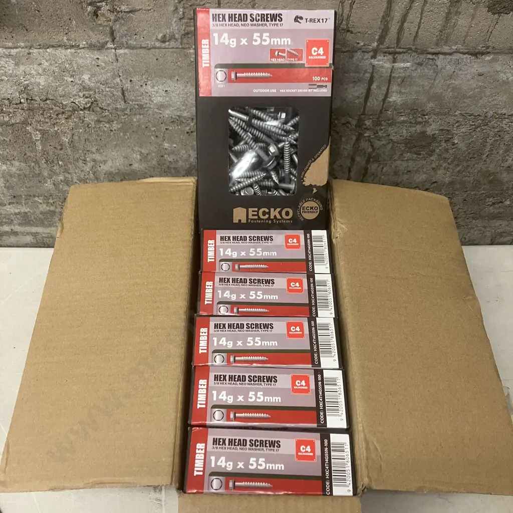 6 x 100 Ecko Timber Hex Head Screws 14G x 55mm, 3/8 Hex Head, Neo Washer, Type 17 Image 1++