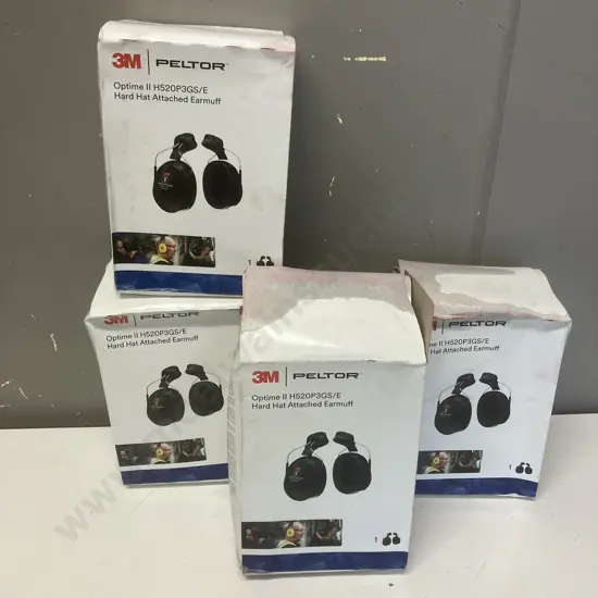 Lot of 4 x 3M Peltor Optime II H520P3GS/E Hard Hat Attach Class 5 Earmuffs (Boxed)