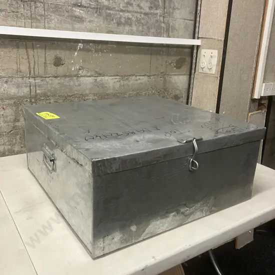 Steel Handled Storage Box With Hinged Lid. H23 W54 D54cm