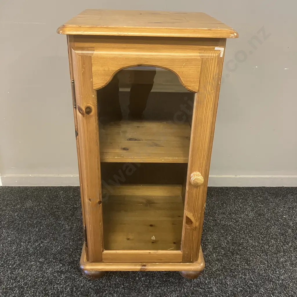 Pine Glass Door Stereo Cabinet With Hinged Top, Adjustable Shelves. H85 W44 D44cm Image 1++