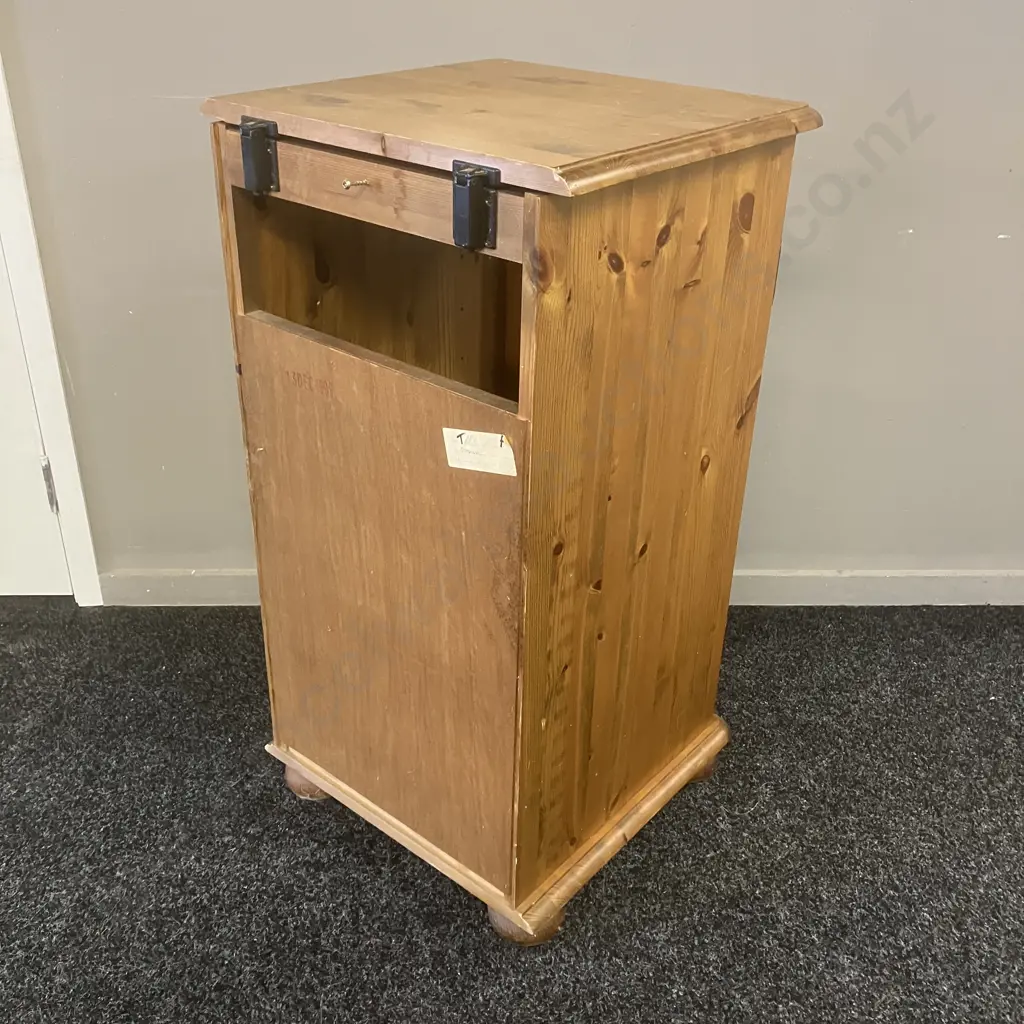 Pine Glass Door Stereo Cabinet With Hinged Top, Adjustable Shelves. H85 W44 D44cm Image 1++