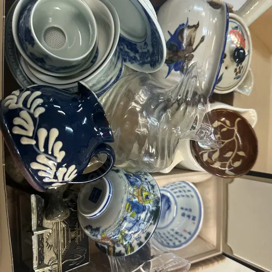 Assorted Pottery & Crystal Items Etc