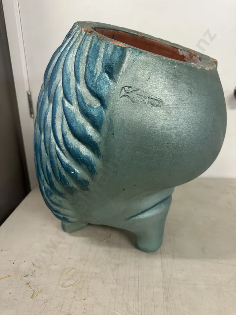 Living Trend Terracotta Planter Turquoise Blue Feather Effect H50cm. Image 1++