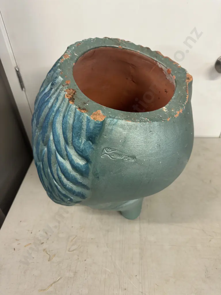 Living Trend Terracotta Planter Turquoise Blue Feather Effect H50cm. Image 1++