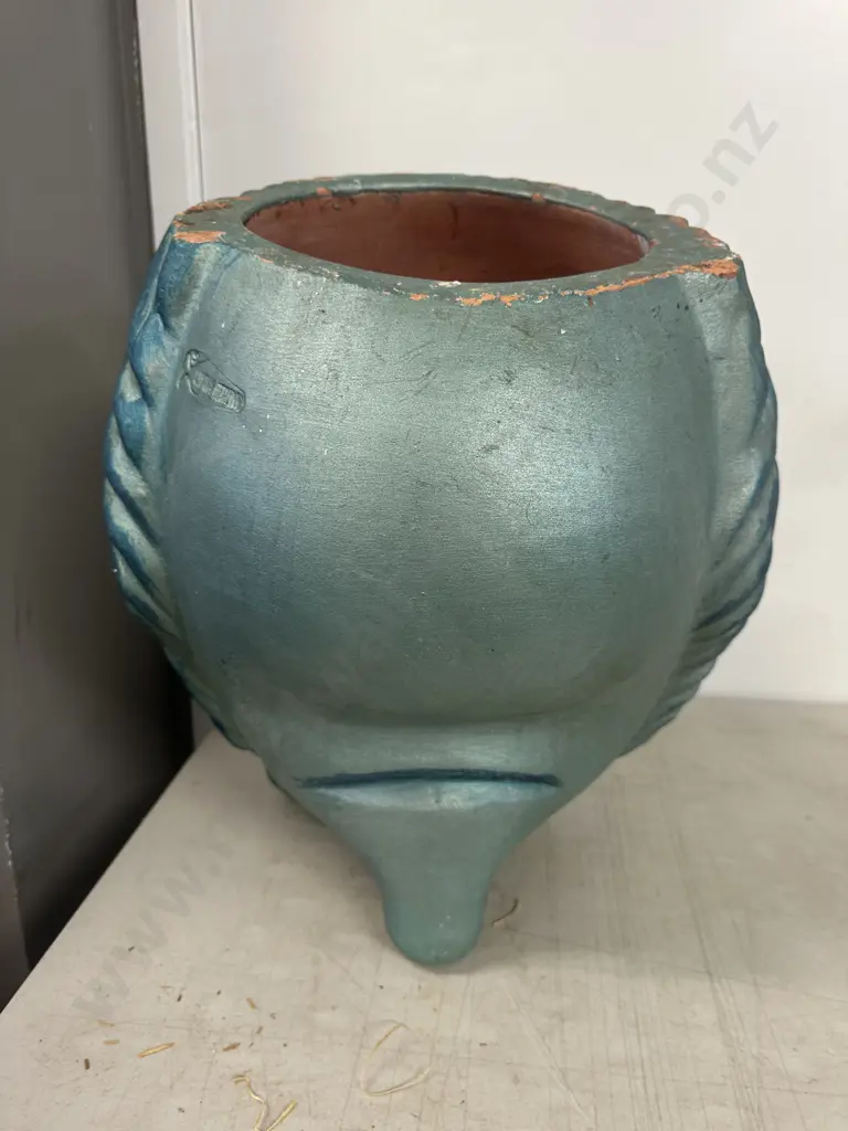 Living Trend Terracotta Planter Turquoise Blue Feather Effect H50cm. Image 1++