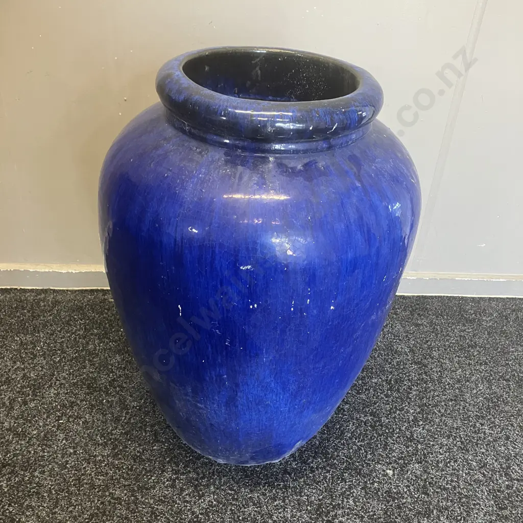 Blue & Black Glazed Terracotta Garden Urn. H62cm Image 1++