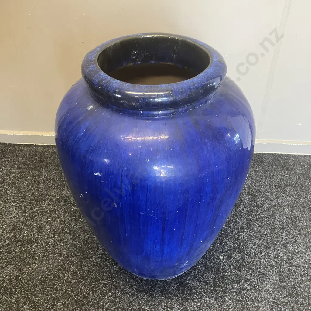 Blue & Black Glazed Terracotta Garden Urn. H62cm Image 1++