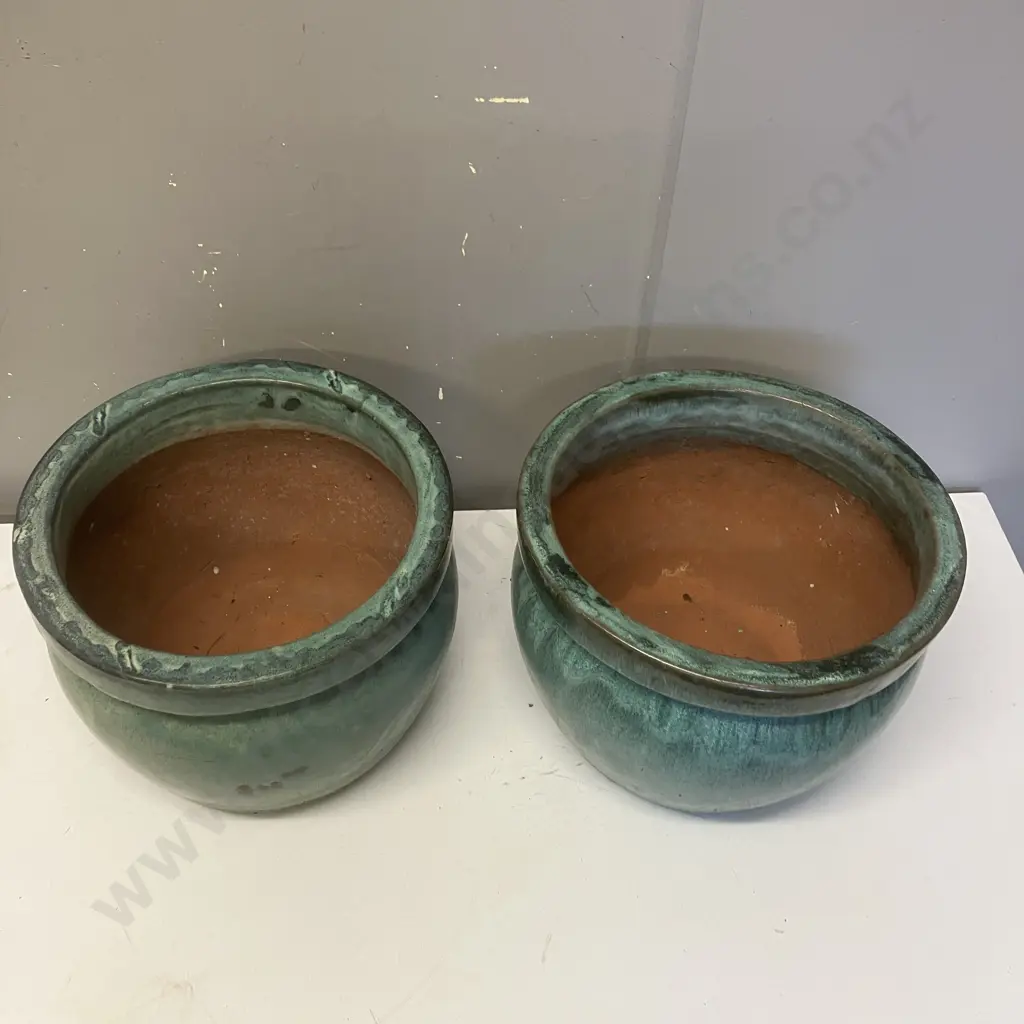 Pair of Green Glazed Planters. 22 x 30.5cm Image 1++
