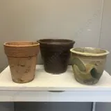 Three Terracotta & Glazed Garden Pots Image 1++