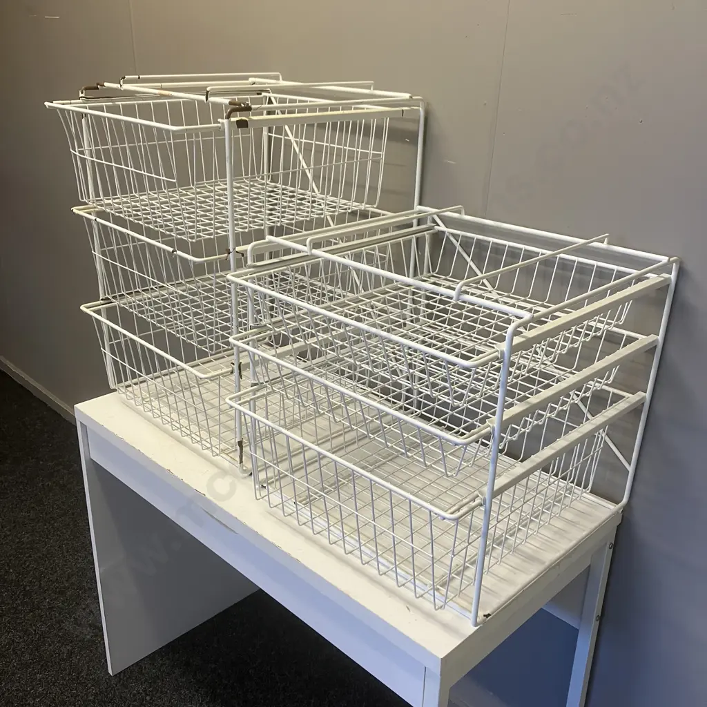 2 x Three Drawer Wire Storage Racks. H86 W48.5 D50cm & H47 W48.5 D50cm (As Found Condition) Image 1++