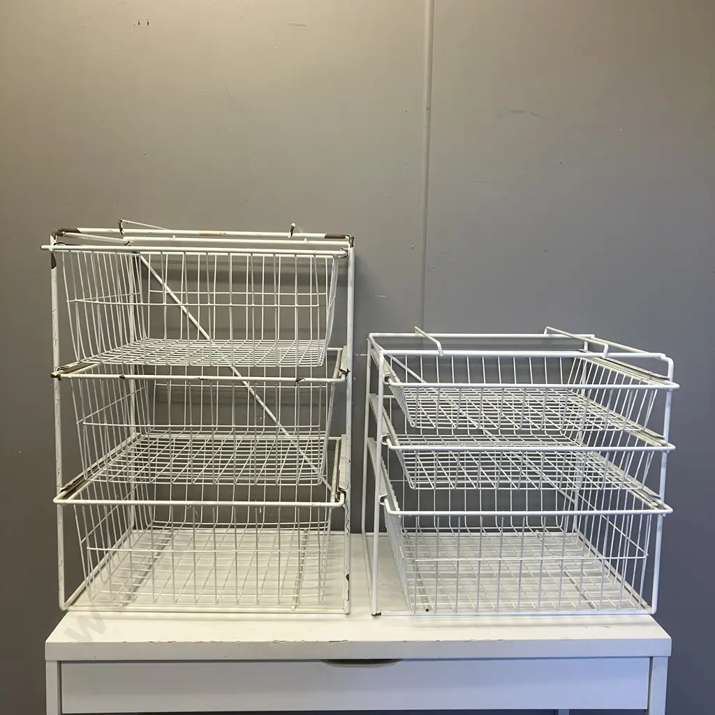 2 x Three Drawer Wire Storage Racks. H86 W48.5 D50cm & H47 W48.5 D50cm (As Found Condition) Image 1++