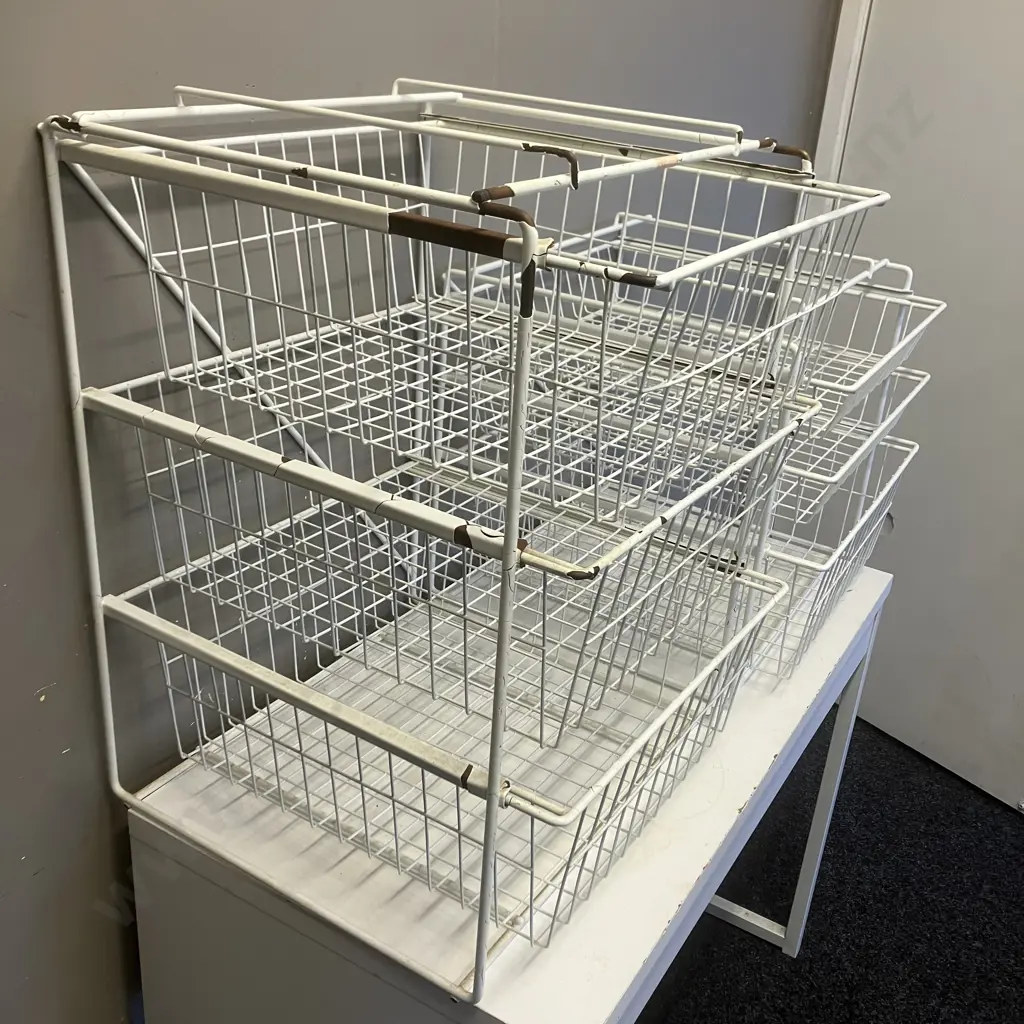 2 x Three Drawer Wire Storage Racks. H86 W48.5 D50cm & H47 W48.5 D50cm (As Found Condition) Image 1++