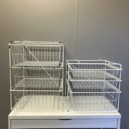 2 x Three Drawer Wire Storage Racks. H86 W48.5 D50cm & H47 W48.5 D50cm (As Found Condition)