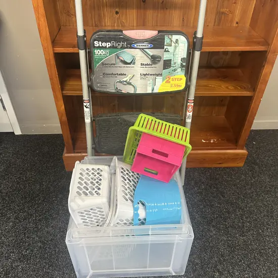 Werner Step Right Two Step Stool With Assorted Plastic Ware