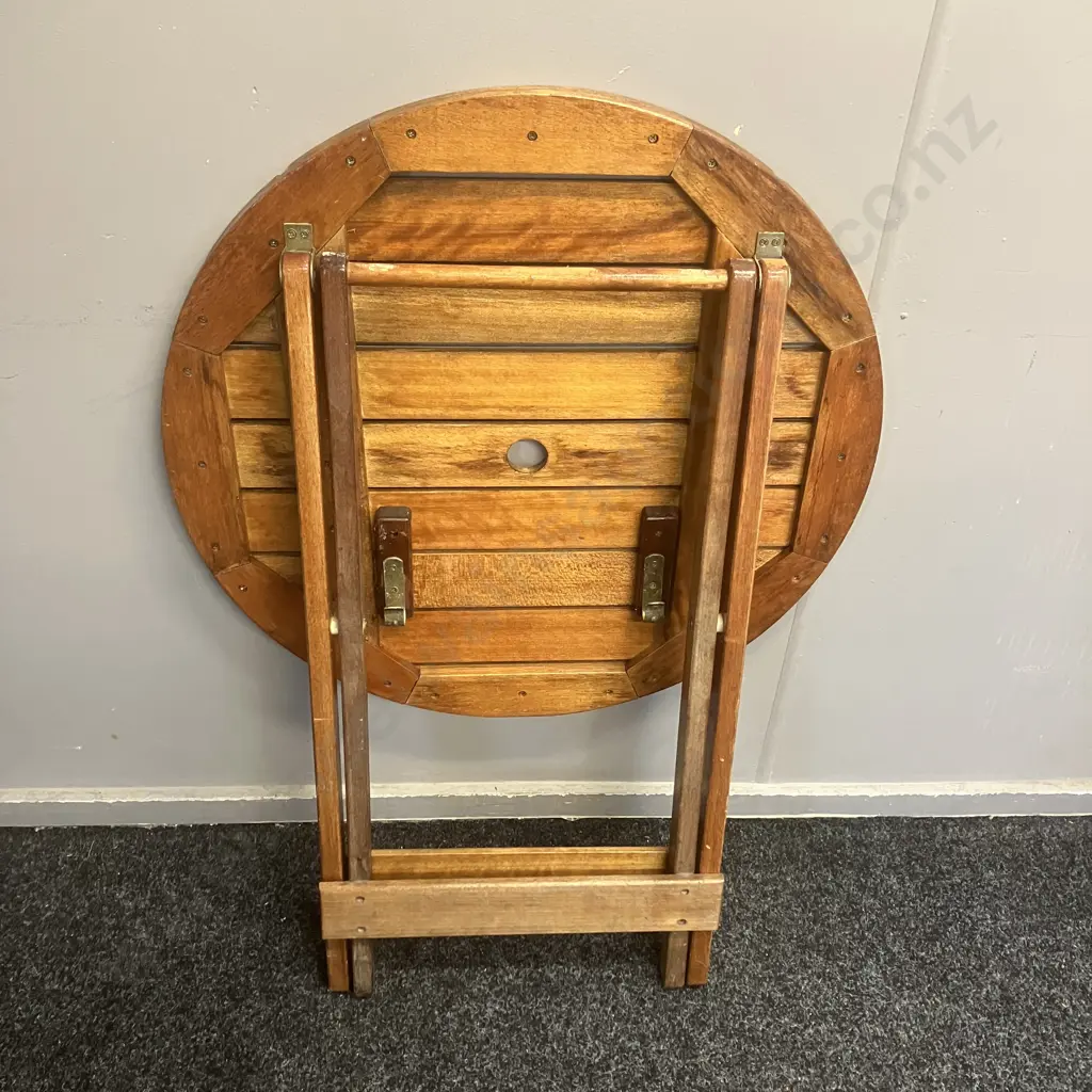 Teak Round Topped Folding Table. 71.5 x 69cm Image 1++