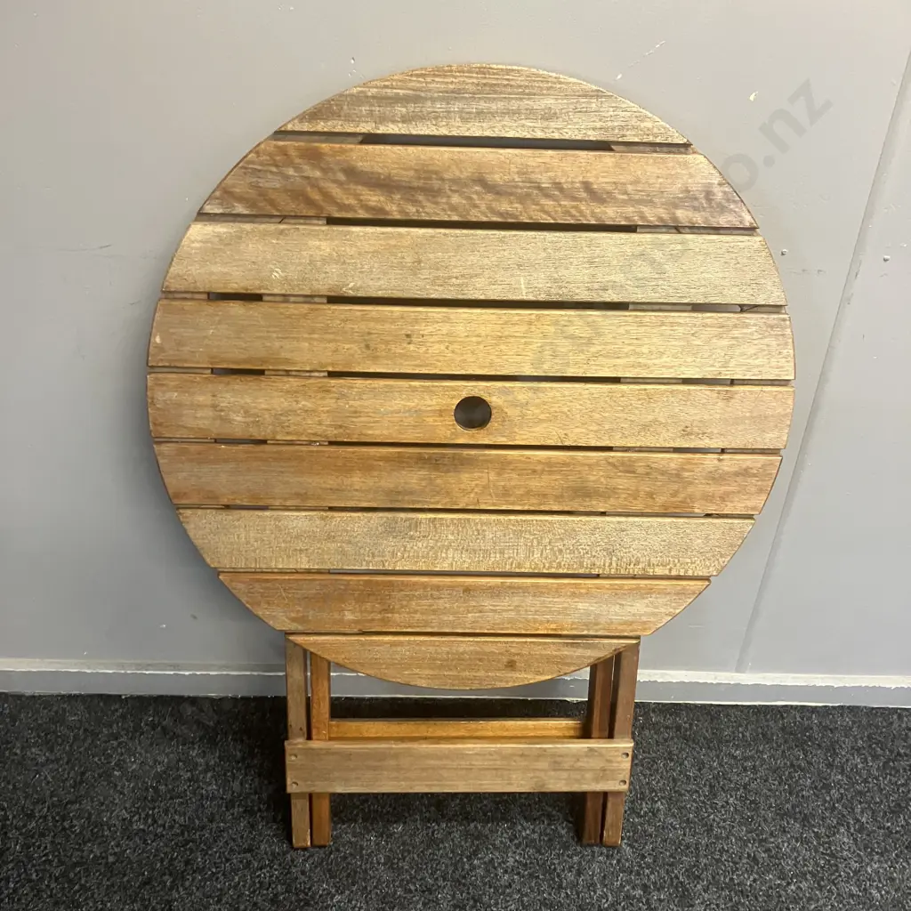 Teak Round Topped Folding Table. 71.5 x 69cm Image 1++