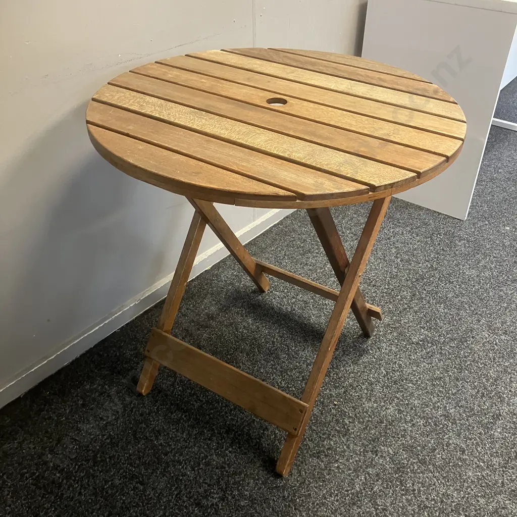 Teak Round Topped Folding Table. 71.5 x 69cm Image 1++