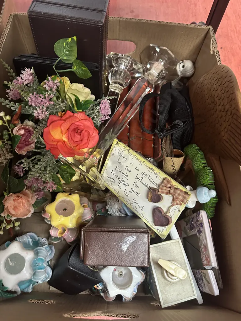 Box Of Ornaments, Candlesticks Etc Image 1++