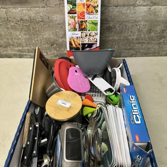 Kleva Cutlery Safety Slicer, Cannisters, Assorted Cutlery Etc