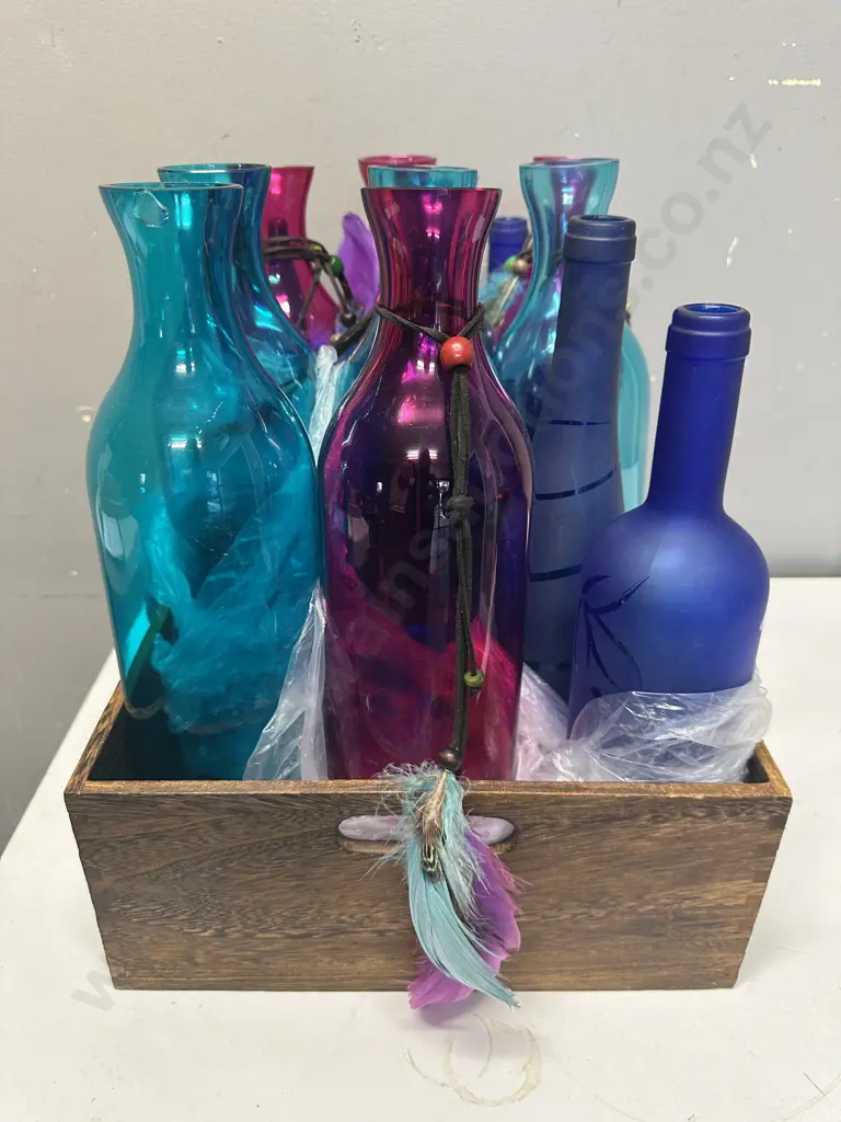 Coloured Bottles In Wooden Box Image 1++