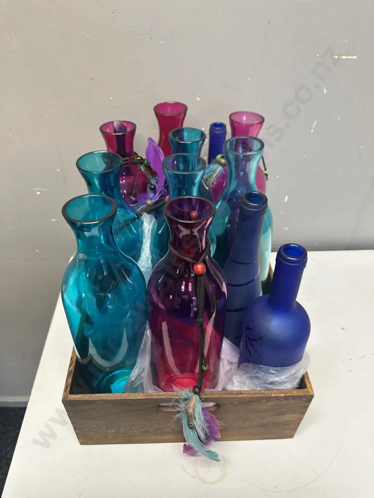 Coloured Bottles In Wooden Box Image 1++