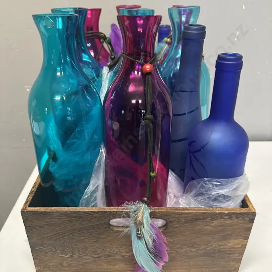 Coloured Bottles In Wooden Box
