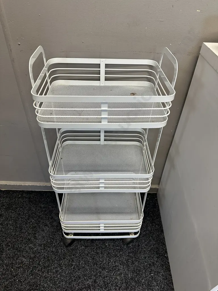 Three Tier White Metal Storage Trolley Image 1++