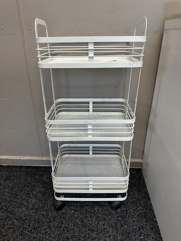 Three Tier White Metal Storage Trolley Image 1++