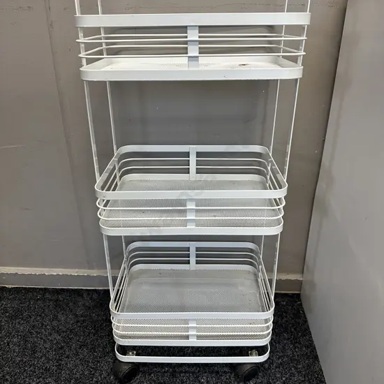 Three Tier White Metal Storage Trolley