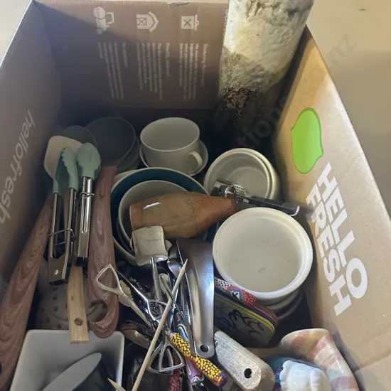 Kitchen Items Including Utensils, Pottery Canister, Ramikins Etc