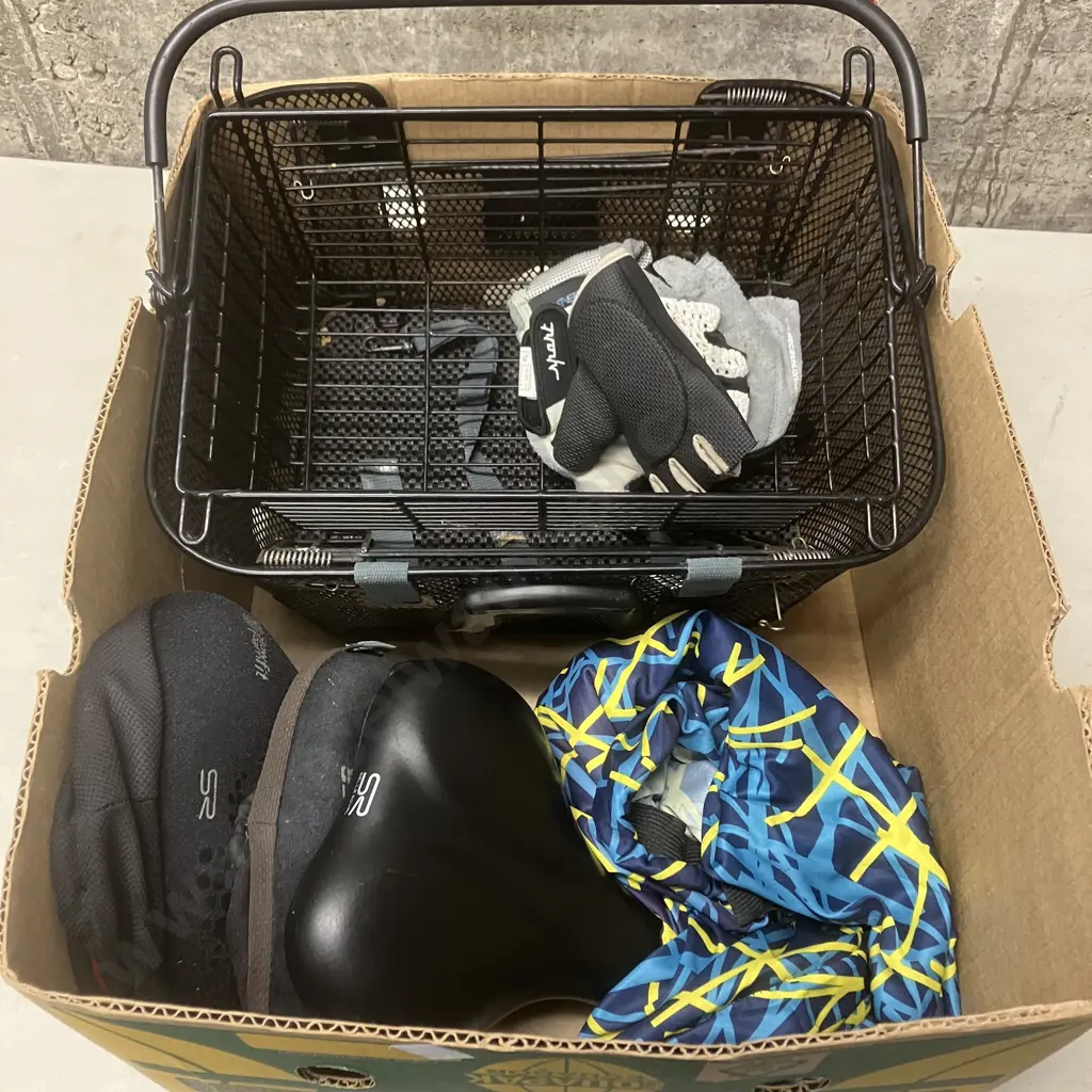 Selection Of  Bike Sundries Including Helmets, Baskets, Seat & Covers Etc Image 1++