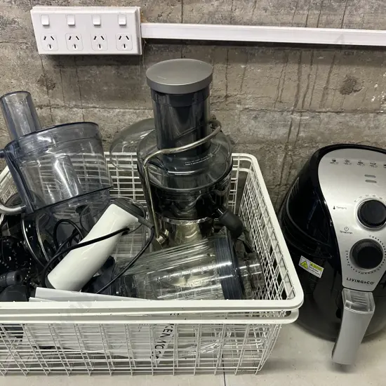Assorted Kitchen Appliances Including Living & Co Air Fryer, Breville Juice Fountain, Kenwood Attachments Etc (as found)