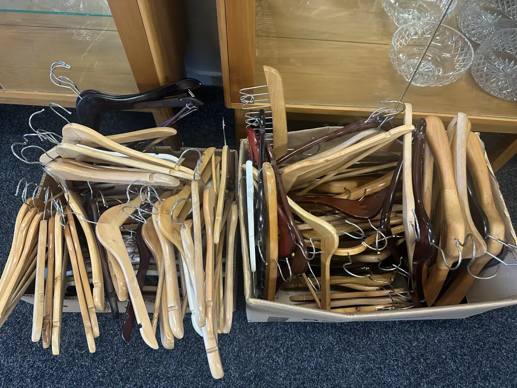 Assorted Wooden Coat Hangers x2 Boxes Of Image 1++