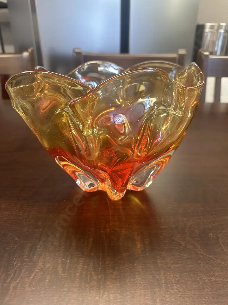 Beautiful Heavy Vintage Murano Art Glass Bowl Orange Tones H18,Dia25cm. Image 1++