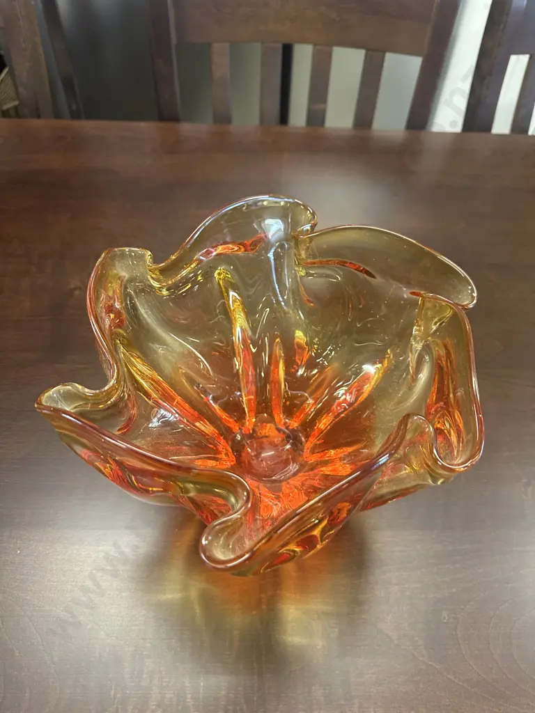 Beautiful Heavy Vintage Murano Art Glass Bowl Orange Tones H18,Dia25cm. Image 1++