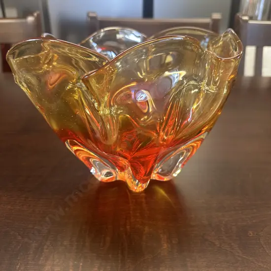 Beautiful Heavy Vintage Murano Art Glass Bowl Orange Tones H18,Dia25cm.