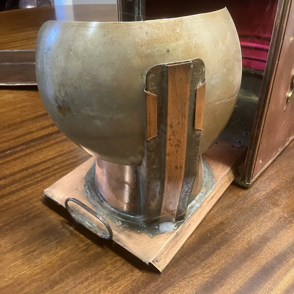 Vintage British Made Nautical Port Side Copper Lantern With Oil Pod -Smith Bridge Works Newcastle. H56cm Image 1++