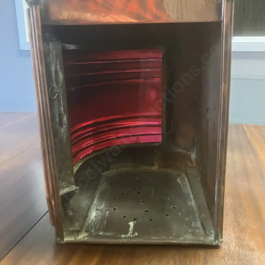 Vintage British Made Nautical Port Side Copper Lantern With Oil Pod -Smith Bridge Works Newcastle. H56cm Image 1++