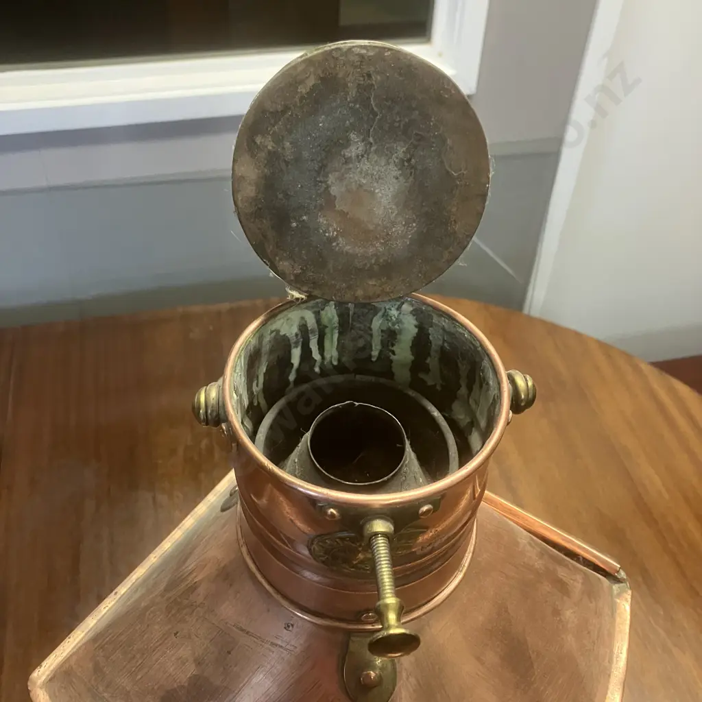 Vintage British Made Nautical Port Side Copper Lantern With Oil Pod -Smith Bridge Works Newcastle. H56cm Image 1++