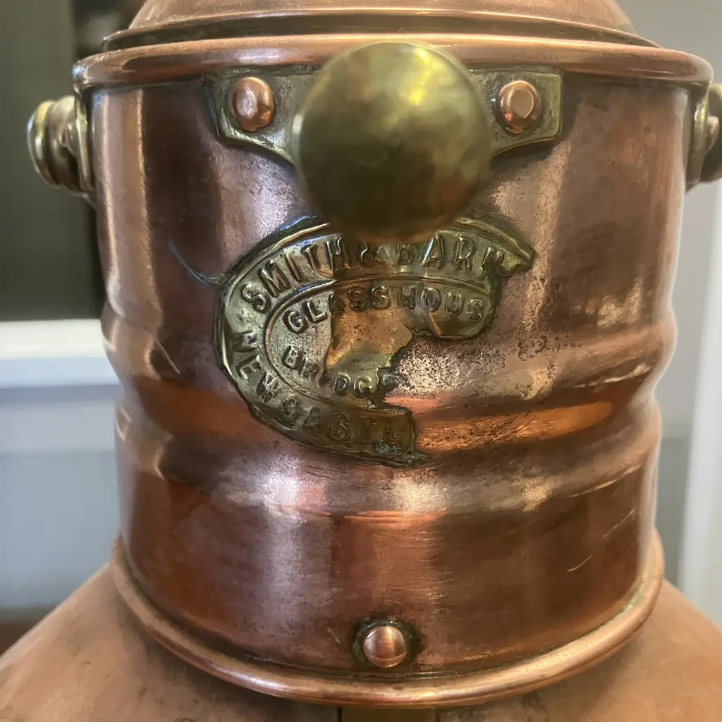 Vintage British Made Nautical Port Side Copper Lantern With Oil Pod -Smith Bridge Works Newcastle. H56cm Image 1++